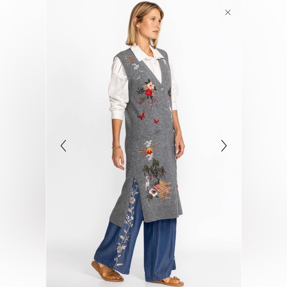 Johnny Was Heron Embroidered Wool Cashmere Midi Vest Gray Designer Size XS - Picture 4 of 16